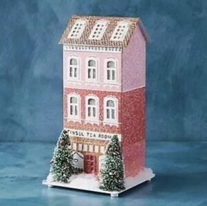 Anthropologie George & Viv Light-up Holiday Village - 3D Tinsel Tea Room - red